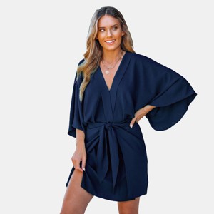 Women's Elegant Navy Wrap Dress - Cupshe - 1 of 4