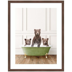 Kate and Laurel Three Bear Cubs in Transitional Bathtub by Amy Peterson Framed Wall Art Print, 27 x 34, Florence Medium Brown - 1 of 4