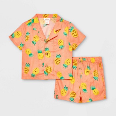 Image of Baby Boys' Pineapple Top & Bottom Set - Cat & Jack™ Peach Orange 0-3M