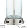 360 Lighting Watkin Modern Table Lamps 27 1/2" Tall Set of 2 Clear Glass Nickel with USB and AC Power Outlets in Base LED Blue Hardback Shade for Home - 3 of 4