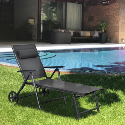 Gray Aluminum Outdoor Folding Lounge Chair Set with Cushions