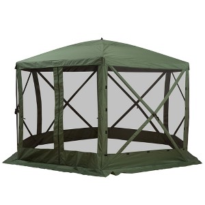 Aghana Digitals Green 12'x12' Hexagon Pop-Up Gazebo: 6-8 Person Mesh-Walled Canopy with Fiberglass - 1 of 4