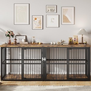 87 in Extra Large Double Dog Crate Furniture with Divider, Heavy Duty Indoor Double Dog Cage with 3 Doors, XXL Wooden Pet House TV Stand for 2 Pets - 1 of 4