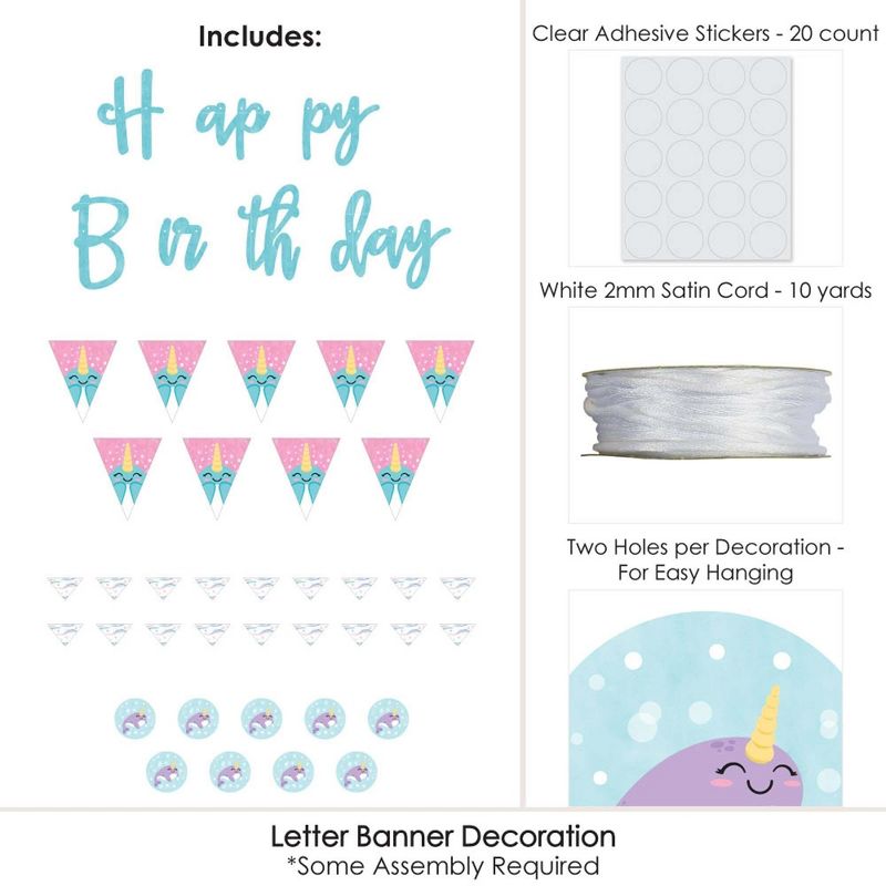 Big Dot of Happiness Narwhal Girl - Under The Sea Birthday Party Letter Banner Decoration - 36 Banner Cutouts and Happy Birthday Banner Letters, 5 of 8