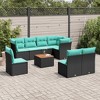 vidaXL 9 Piece Patio Sofa Set with Cushions Gray Poly Rattan - Black and Blue - 2 of 4