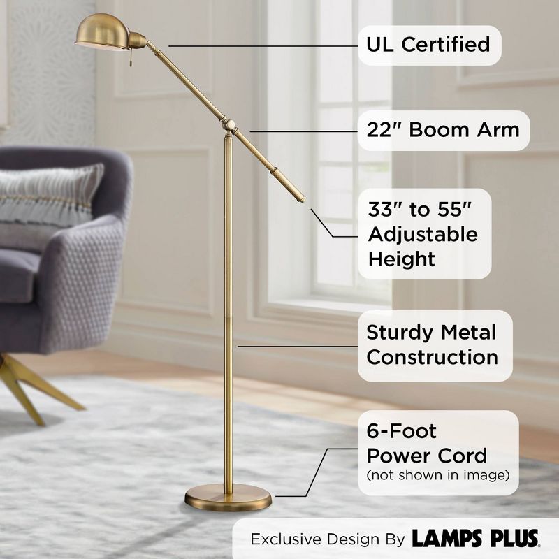 360 Lighting Dawson Traditional Pharmacy Floor Lamp 55" Tall Brass Metal Adjustable Boom Arm Dome Head for Living Room Reading Bedroom Office, 6 of 13