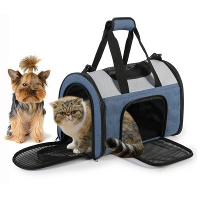 Dark Blue Soft-Sided Airline Approved Pet Carrier with Mesh Ventilation