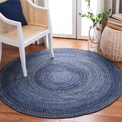 Navy Round Hand-Braided Reversible Synthetic Area Rug