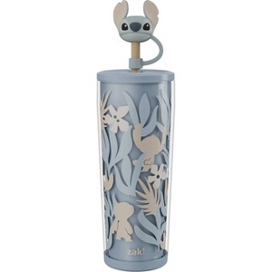 Zak Designs 25oz Double-Wall Plastic Straw Tumbler with Topper Disney Stitch - 1 of 4