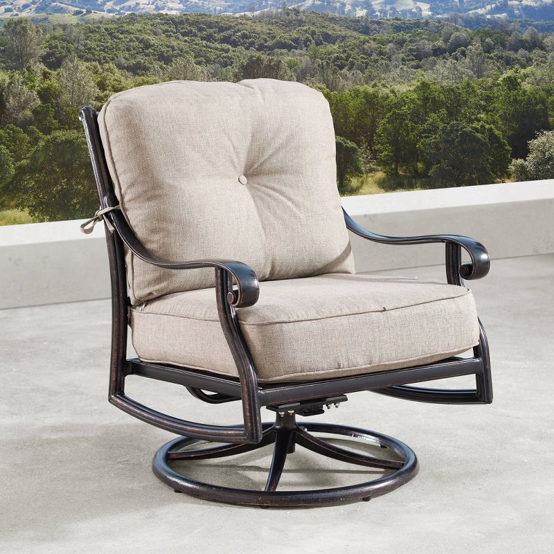 2pk Aluminum Outdoor Deep Seating Swivel Rocking Club Chairs with Cushions - Copper/Tan - Oakland Living, 3 of 6