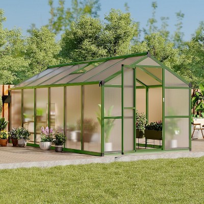 8x12 Ft Greenhouse, Polycarbonate Greenhouse with Adjustable Roof Vent for Outdoors, Aluminum Large Walk-in Greenhouse for Outside Garden, Backyard