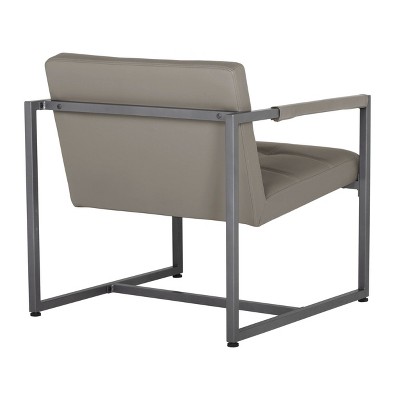 Mushroom Gray Leather and Metal Accent Chair