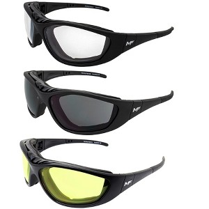 3 Pairs of MotoFrames Patriot Safety Motorcycle Glasses with Clear, Yellow, Smoke Lenses - 1 of 4