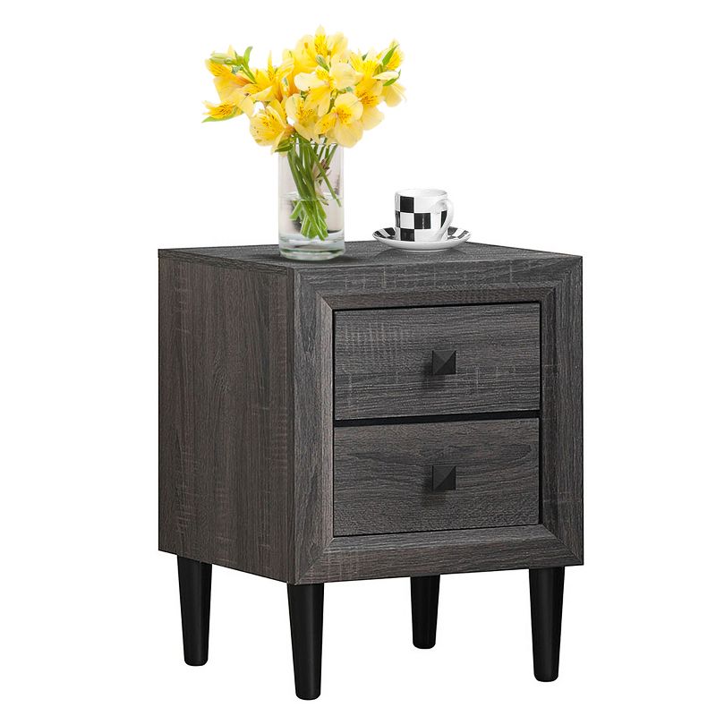 Costway Nightstand W/2 Drawers Multipurpose Retro Grey Bedside Table Fully Assembled, 1 of 11