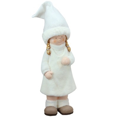 Northlight 19" White and Beige Winter Girl with Tall Hat Christmas Table Top Figure