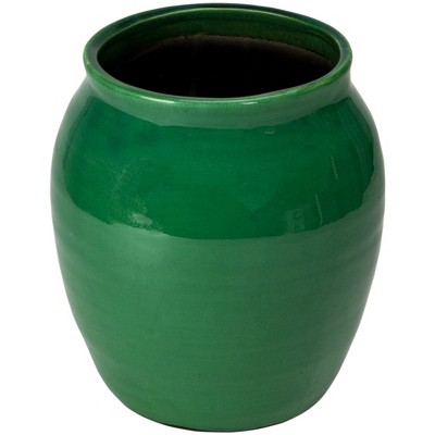 Raz Imports 9.5” Deep Green Glossy Clay Vase