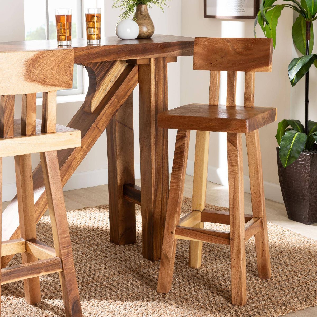 bali & pari Luli Suar Wood Bar Stool Natural Brown