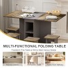 5-Piece Brown Folding Dining Table Set with Drop Leaf and 4 Chairs, Space-Saving Extendable Kitchen Table with Storage Shelves and Wheels-Cuddlewood - 2 of 4