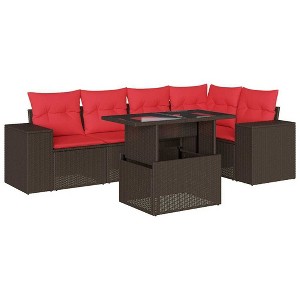 vidaXL 6 Piece Patio Sofa Set with Cushions Brown Poly Rattan - 1 of 4