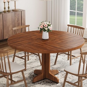 47 Inch Round Dining Table - Wood Kitchen Table for 4, Farmhouse Circle Dining Room Table with Wooden Tabletop and Base - 1 of 4