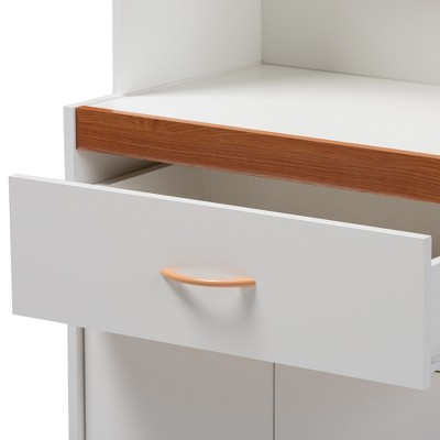 White and Cherry Wood Quintuple-Tier Kitchen Pantry