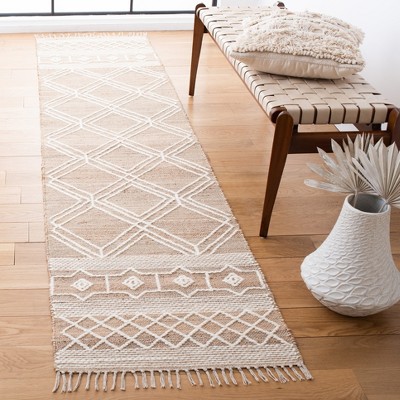 Ivory and Beige Handmade Flat Woven Wool Runner Rug