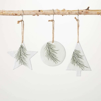 Pine Icon Ornament Multicolor 5"H Ceramic Set of 3