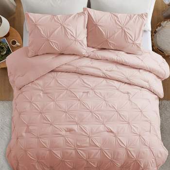 Peace Nest Pintuck Comforter Set, Bedding Set for All Season, Comforter and Pillowcases Set, Pink