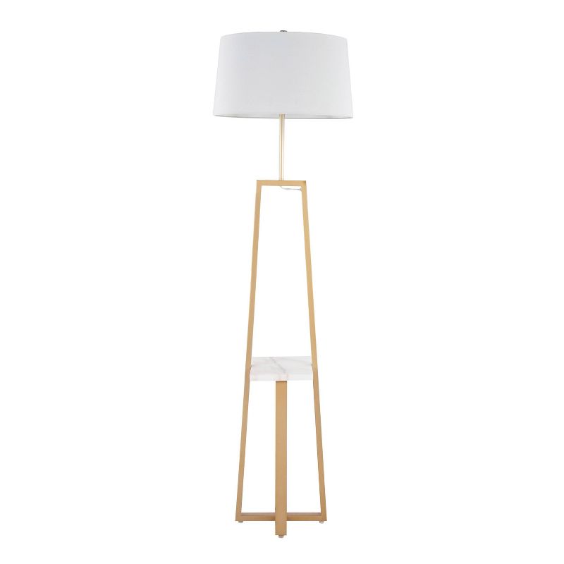 LumiSource Cosmo Shelf Contemporary/Glam Floor Lamp in White Marble and Gold Metal with White Linen Shade, 5 of 11
