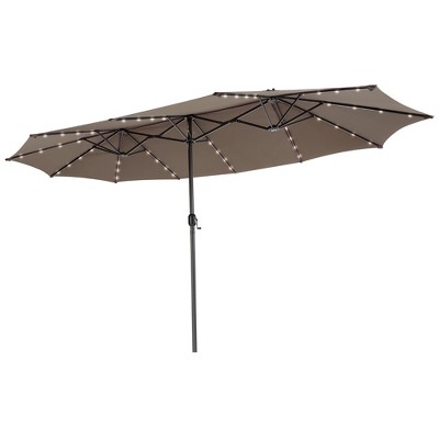 15ft Coffee Double-Sided Steel Market Patio Umbrella with Solar LED Lights