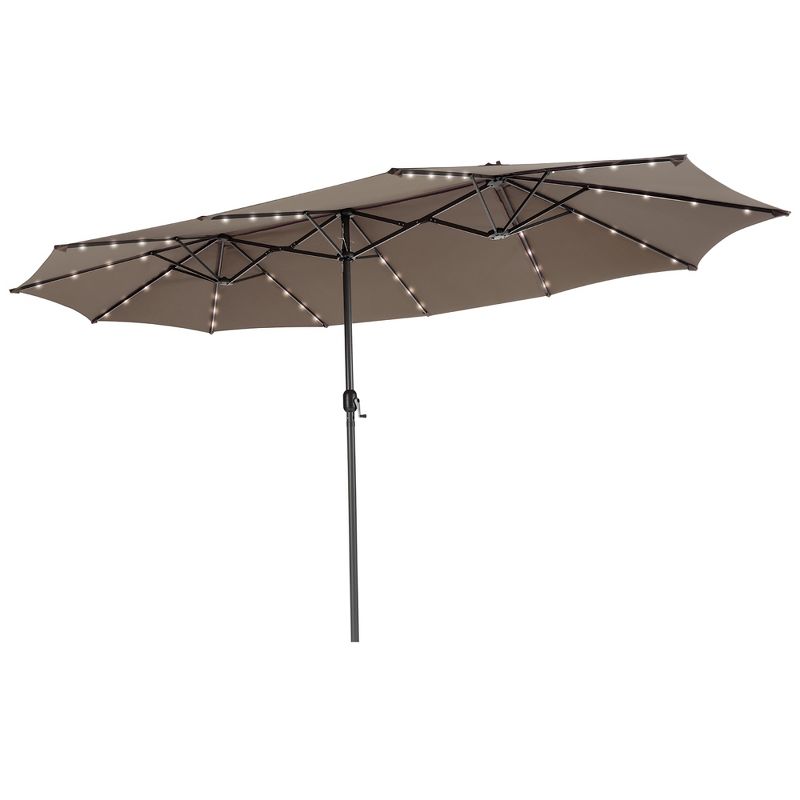 Costway 15FT Twin Patio Double-Sided Umbrella 48 Solar LED Lights Crank Outdoor Wine\Beige\Coffee\Orange, 3 of 11
