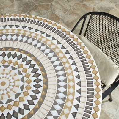 Lakeside Custom-Fit Elastic 48" Round Table Cover for Home and Catering - Tiles