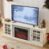 70" Fireplace TV Stand for 75 Inch TV, Modern Media Console with Glass Doors, Faux Stone & 23 Inch Electric Fireplace-3irtyhousy - 2 of 4