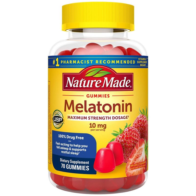 Nature Made Melatonin Maximum Strength 100% Drug Free Sleep Aid for Adults 10mg per serving Gummies, 3 of 8