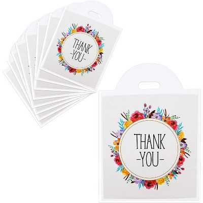 Okuna Outpost 100-Pack Thank You Small Gift Bags with Handles, Floral Wreath Design (12 x 13 in)