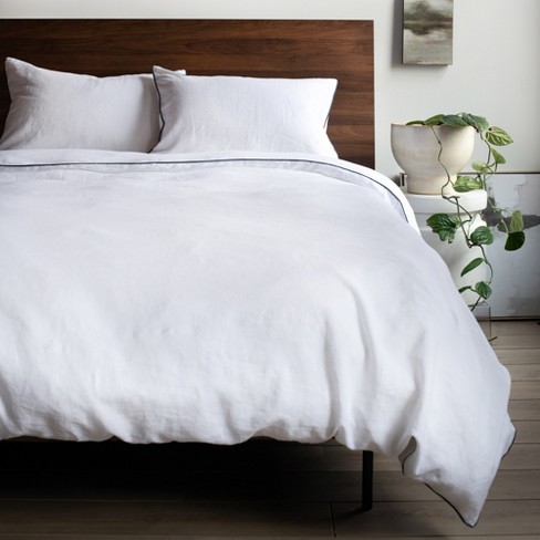 100% French Linen Duvet Cover - Twin/twin Xl - White With Baltic Tipping