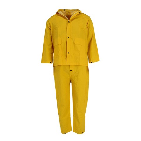 Tuff grip Men's 3 Piece Overall Pants and Jacket Rain Suit with Hood, Medium, Yellow