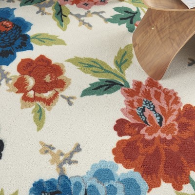 Ivory Multicolor Floral 4' x 6' Synthetic Indoor/Outdoor Rug