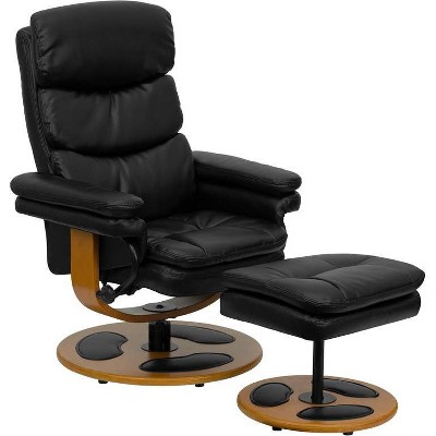 2pc Contemporary Multi Position Recliner and Ottoman Set Black - Riverstone Furniture Collection