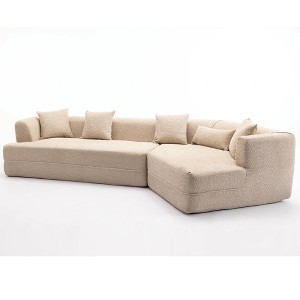 NicBex Minimalist Boucle Sectional Sofa with 5 Pillows for Living Room,Apartment,Office,No Assembly Require,Brown - 1 of 4