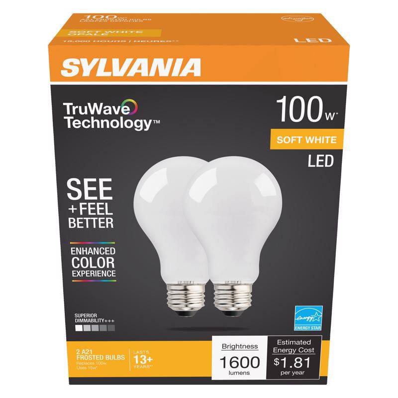 Sylvania TruWave A21 E26 (Medium) LED Bulb Soft White 100 Watt Equivalence 2 pk, 1 of 2
