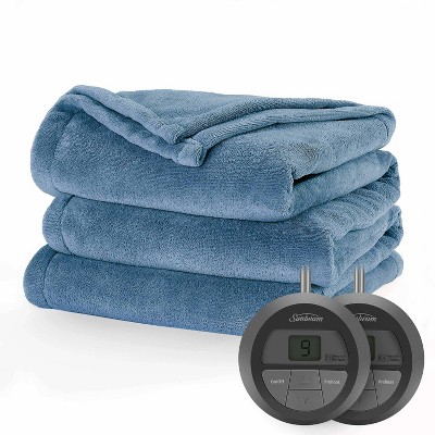 Full Queen Microplush Electric Heated Blanket Newport Blue Sunbeam