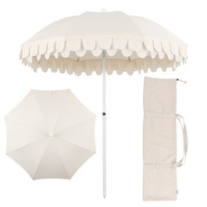JONATHAN Y Horizon 6.5 ft. Scalloped Fringe Beach Umbrella w/ Tilt,Wind Vent,UV Protection,Carry Bag - 1 of 4