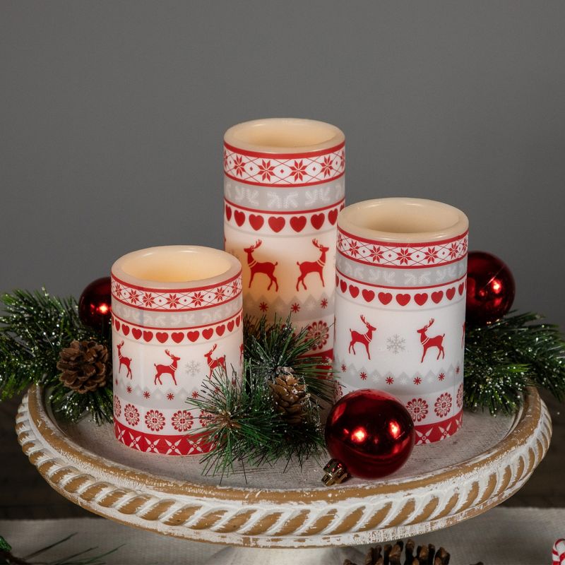Northlight Set of 3 Nordic Reindeer Flameless Flickering LED Christmas Wax Pillar Candles 6", 3 of 8