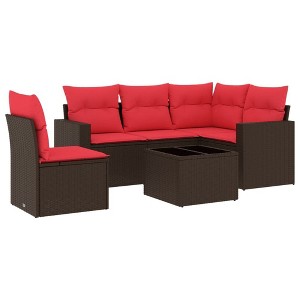 vidaXL 6 Piece Patio Sofa Set with Cushions Brown Poly Rattan - 1 of 4