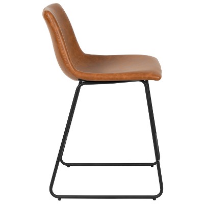 Reagan Light Brown Leather Counter Height Barstools, Set of 2