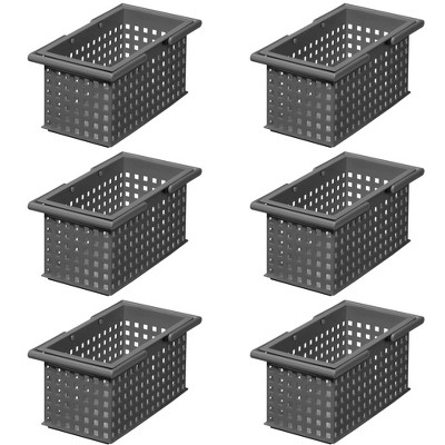 Like-It Versatile Plastic Stacking Home Bathroom Storage Solution Organizer Slotted Basket Tote, Gray (6 Pack)