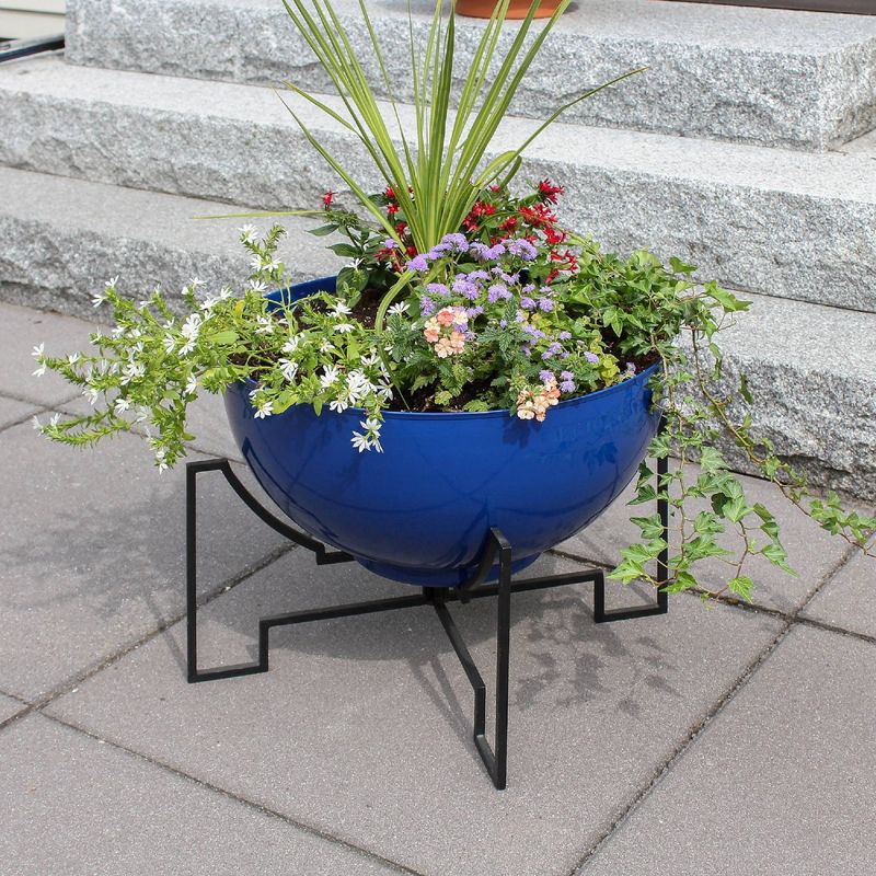 ACHLA Designs 20&#34; Wide Planter Bowl Galvanized Steel with Black Wrought Iron Jane Plant Stand French Blue, 4 of 7