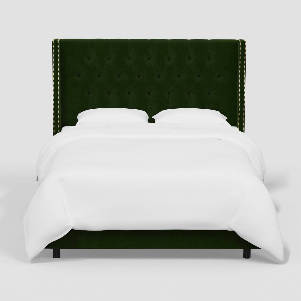 Photos - Wardrobe Twin Louis Wingback Bed in Luxe Velvet Titan Emerald - Threshold™