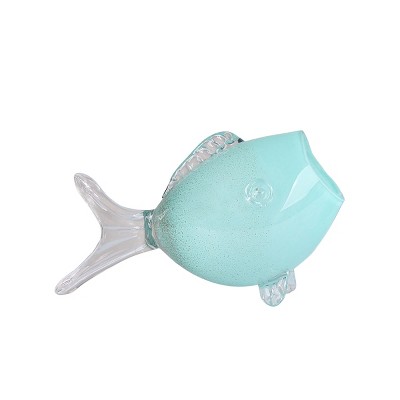 Beachcombers Large Aqua Glass Puffer Fish Vase